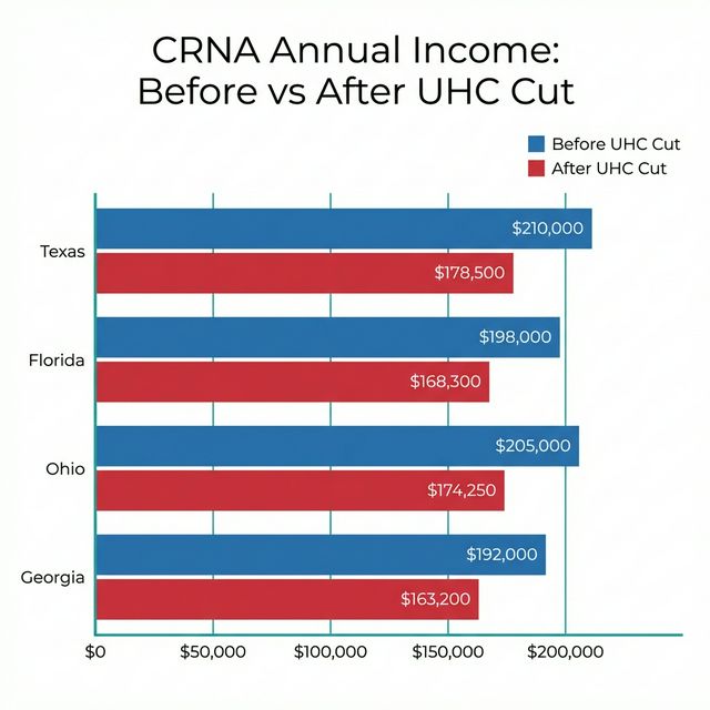 CRNA income impact by state — before and after the UHC cut